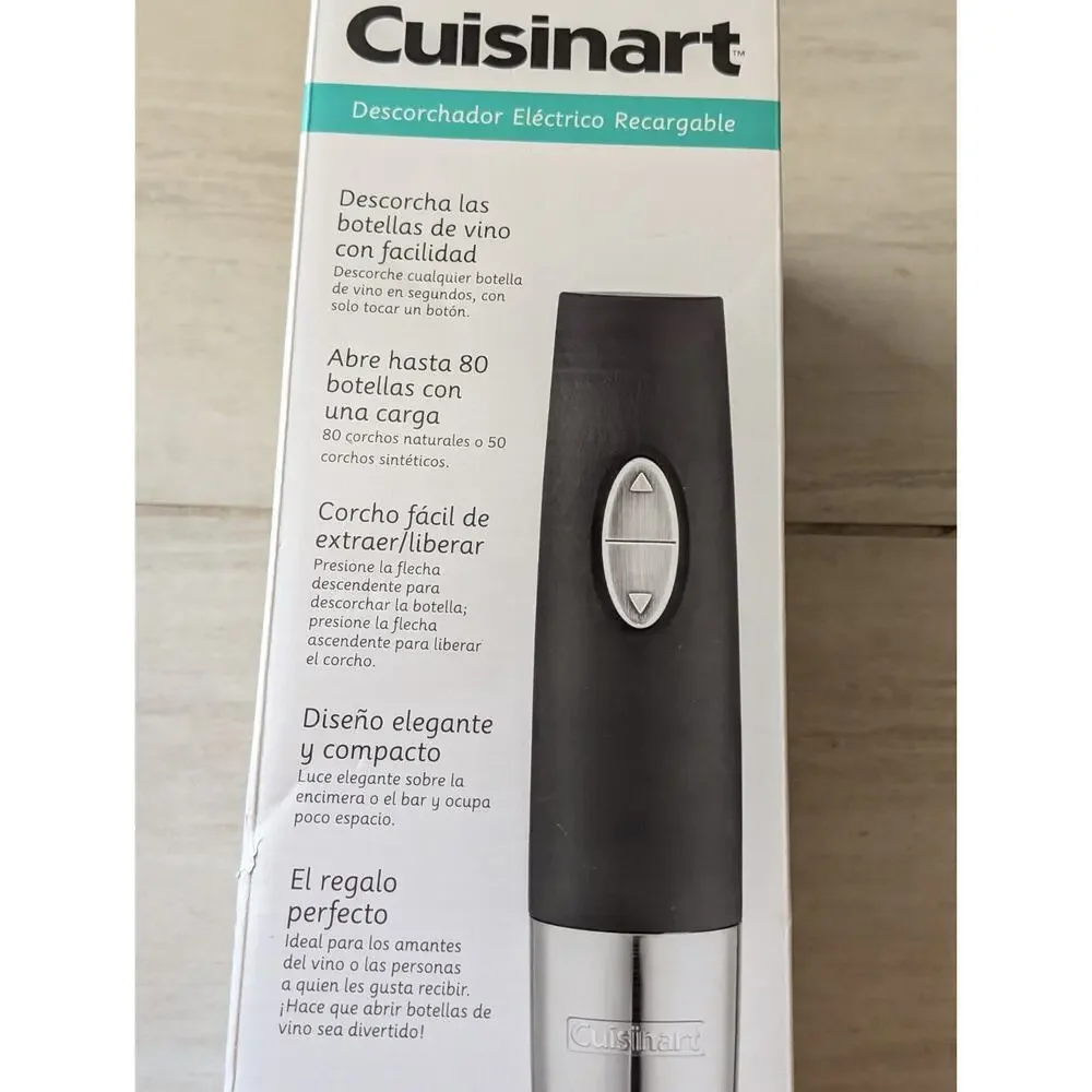Cuisinart Cordless Wine Opener Black & Silver Rechargable New In The Box